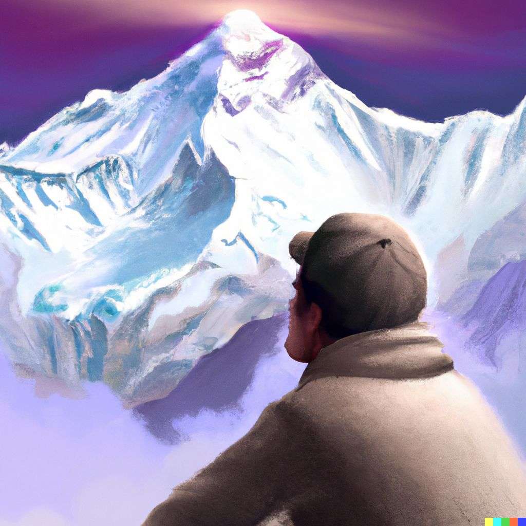 someone gazing at Mount Everest, digital art made from colorful gradients, airbrush